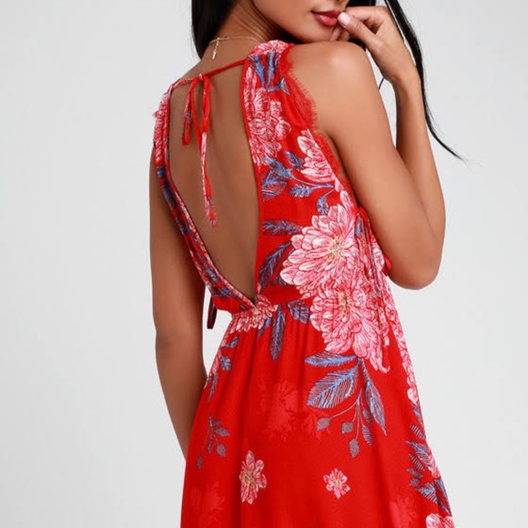 NWT Free People Floral Print Mini Red Dress - Picture 5 of 7